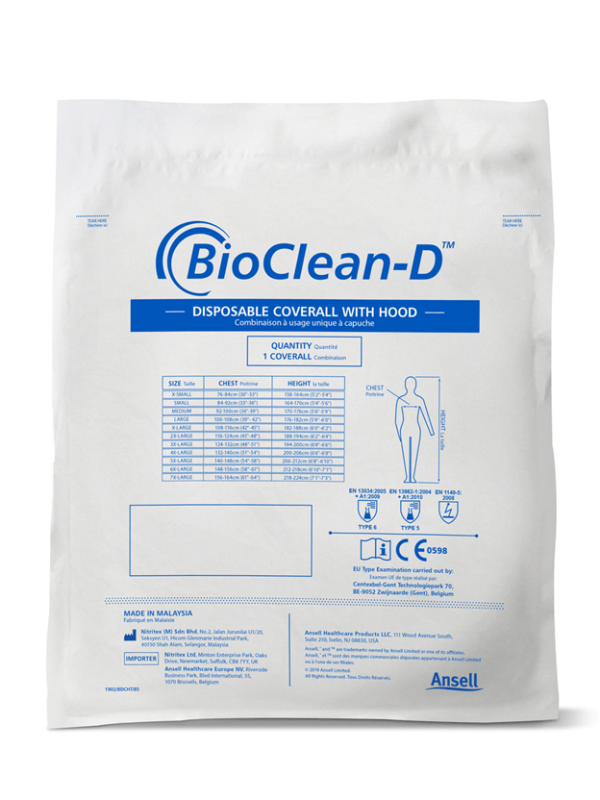 Ansell BDCHT BioClean-D Non-Sterile Coverall with Hood Class 10 (ISO 4) - Image 2