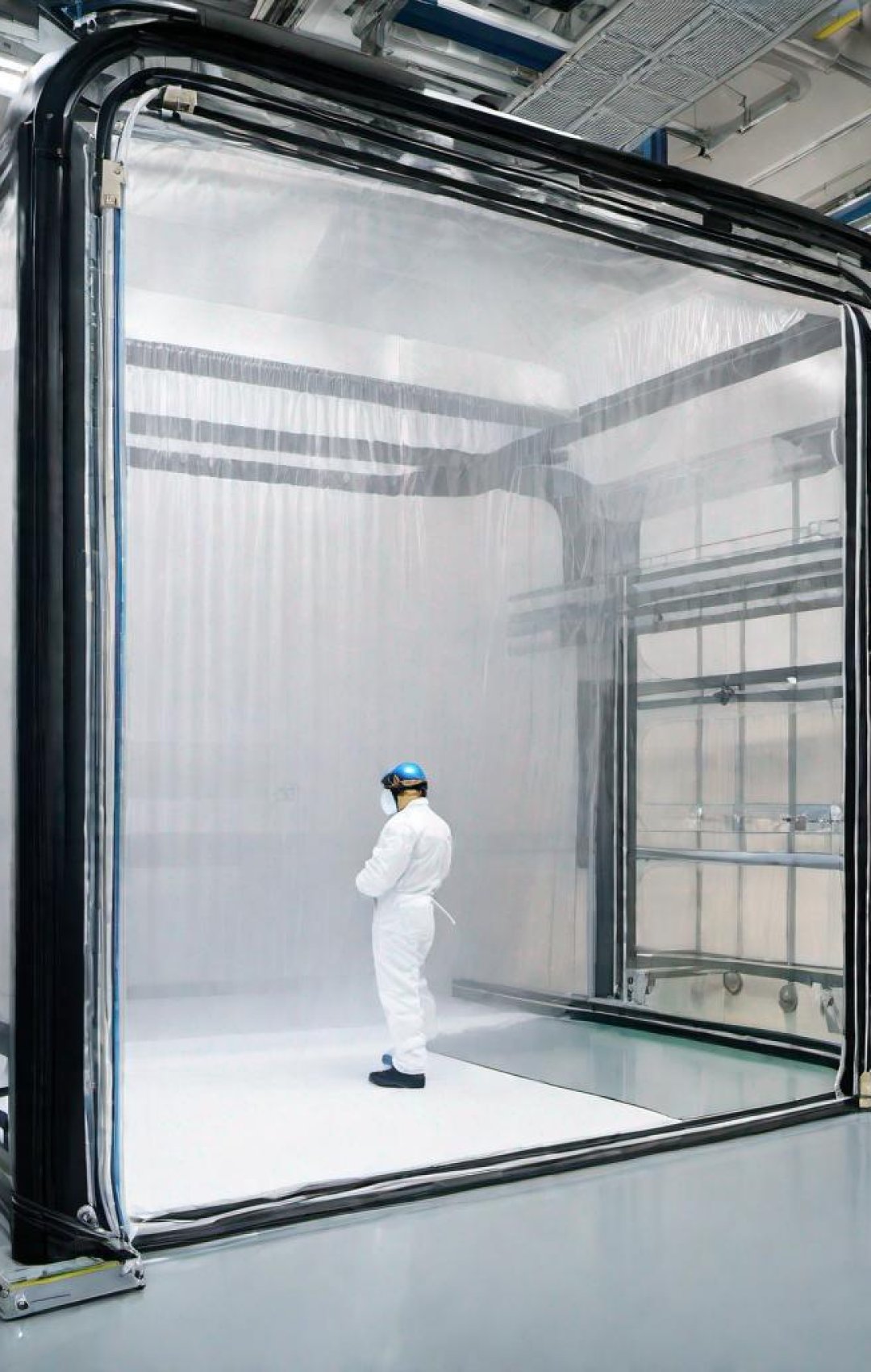 Researcher examining softwall cleanroom